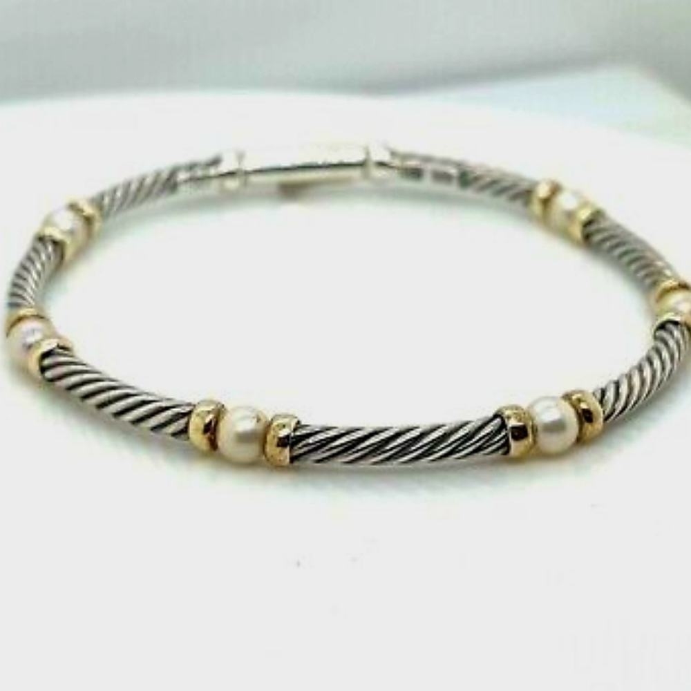 Authentic David Yurman 14k and Sterling Pearl Tennis bracelet SMALL SIZE